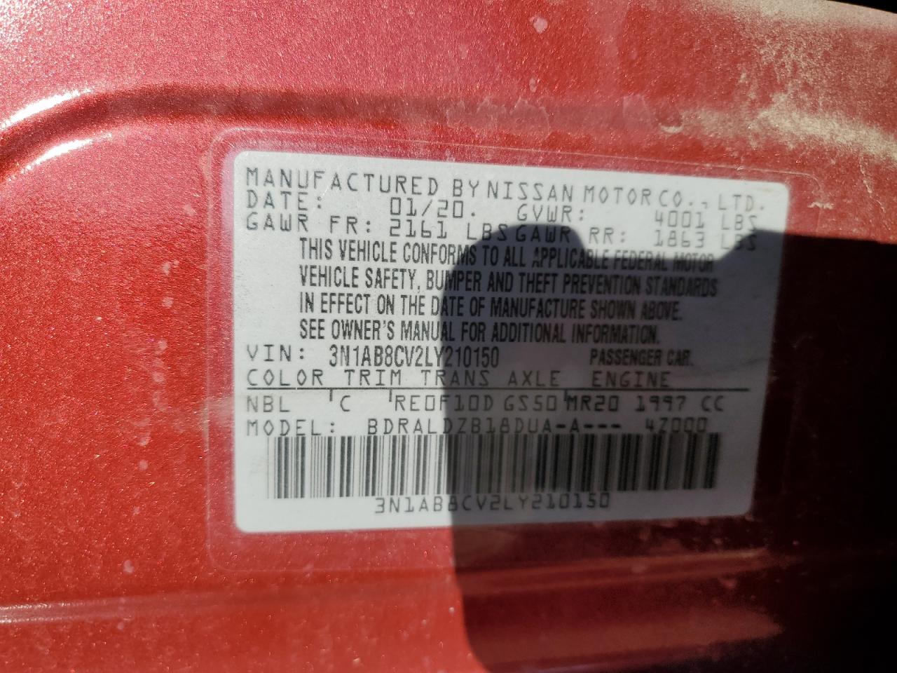 2020 Nissan Sentra Sv VIN: 3N1AB8CV2LY210150 Lot: 84430595