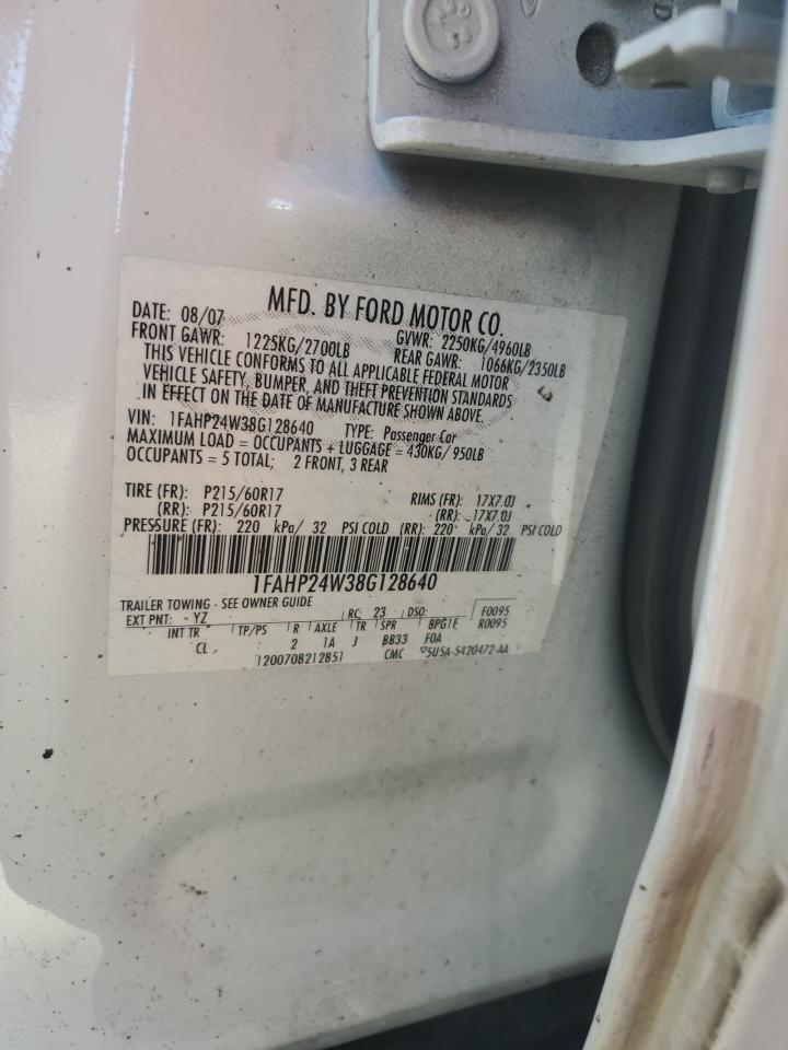 2008 Ford Taurus Sel VIN: 1FAHP24W38G128640 Lot: 86518605