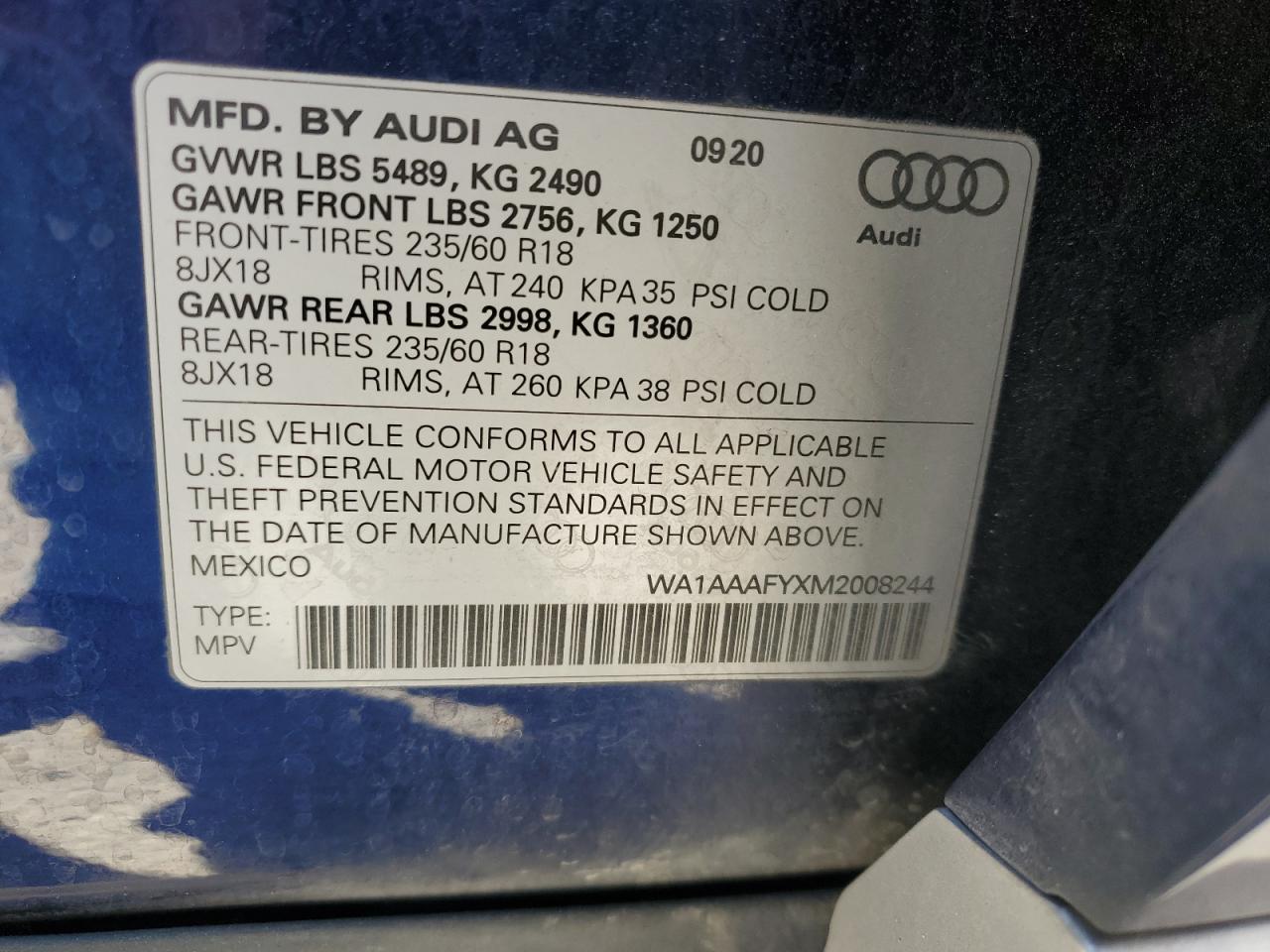 2021 Audi Q5 Premium VIN: WA1AAAFYXM2008244 Lot: 86324945