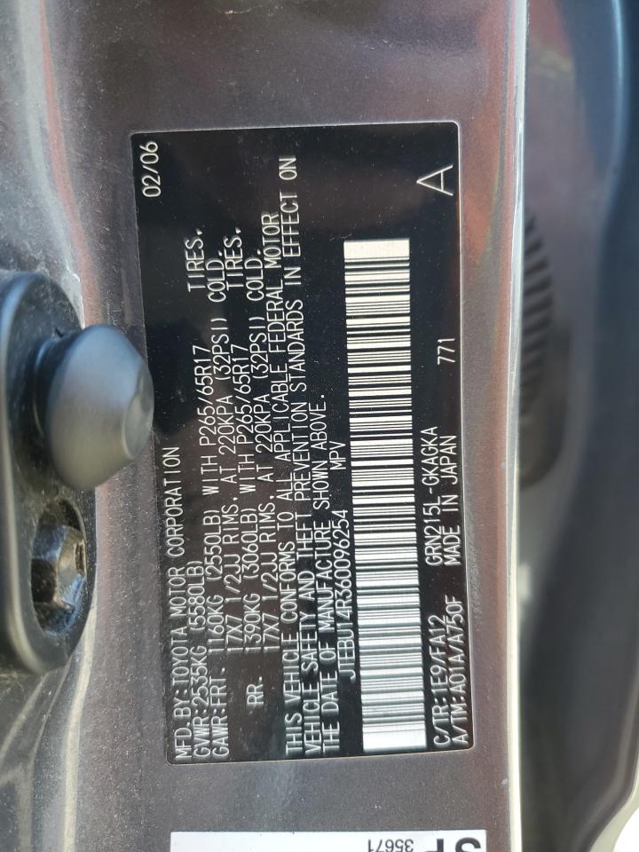 2006 Toyota 4Runner Sr5 VIN: JTEBU14R360096254 Lot: 84880045