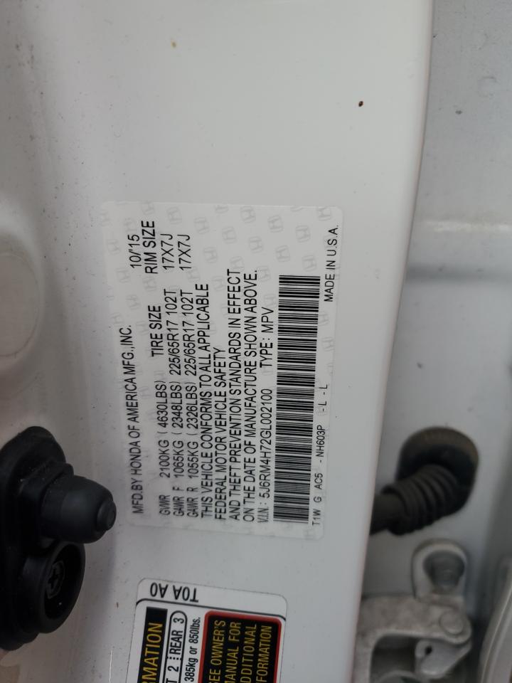 2016 Honda Cr-V Exl VIN: 5J6RM4H72GL002100 Lot: 86174975