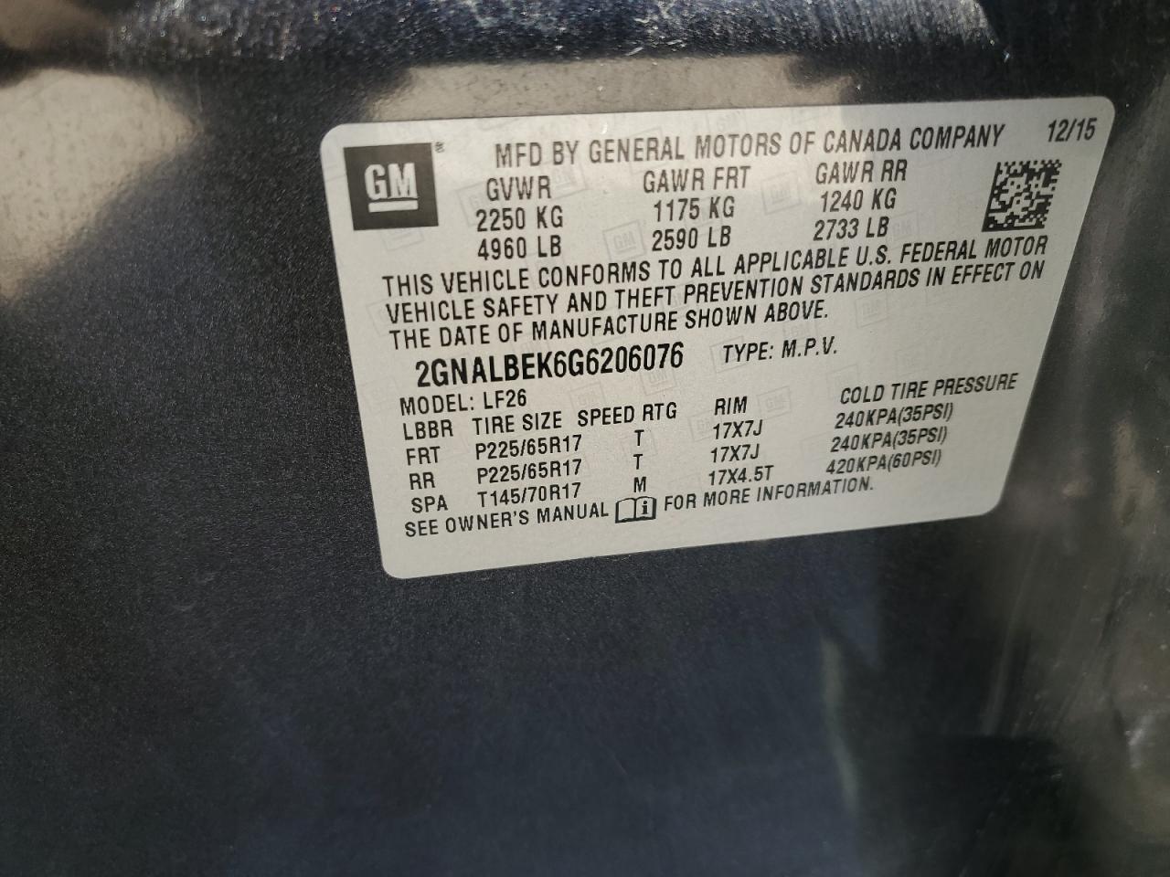 2016 Chevrolet Equinox Ls VIN: 2GNALBEK6G6206076 Lot: 82319995