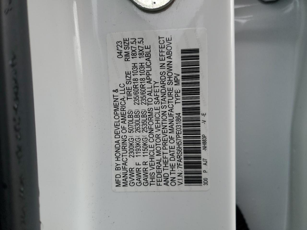 2023 Honda Cr-V Sport VIN: 7FARS6H57PE031864 Lot: 87285295