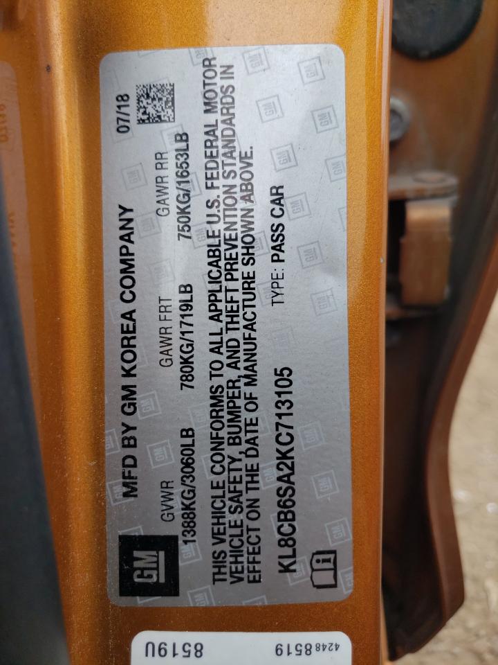 2019 Chevrolet Spark Ls VIN: KL8CB6SA2KC713105 Lot: 81551225