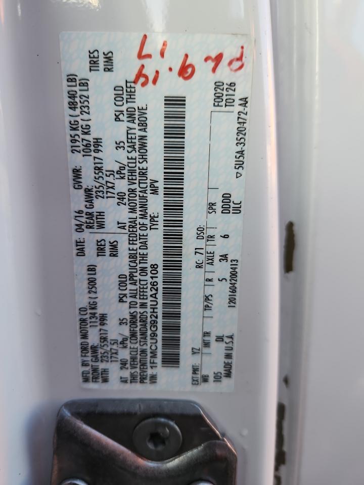 2017 Ford Escape Se VIN: 1FMCU9G92HUA26108 Lot: 89700735