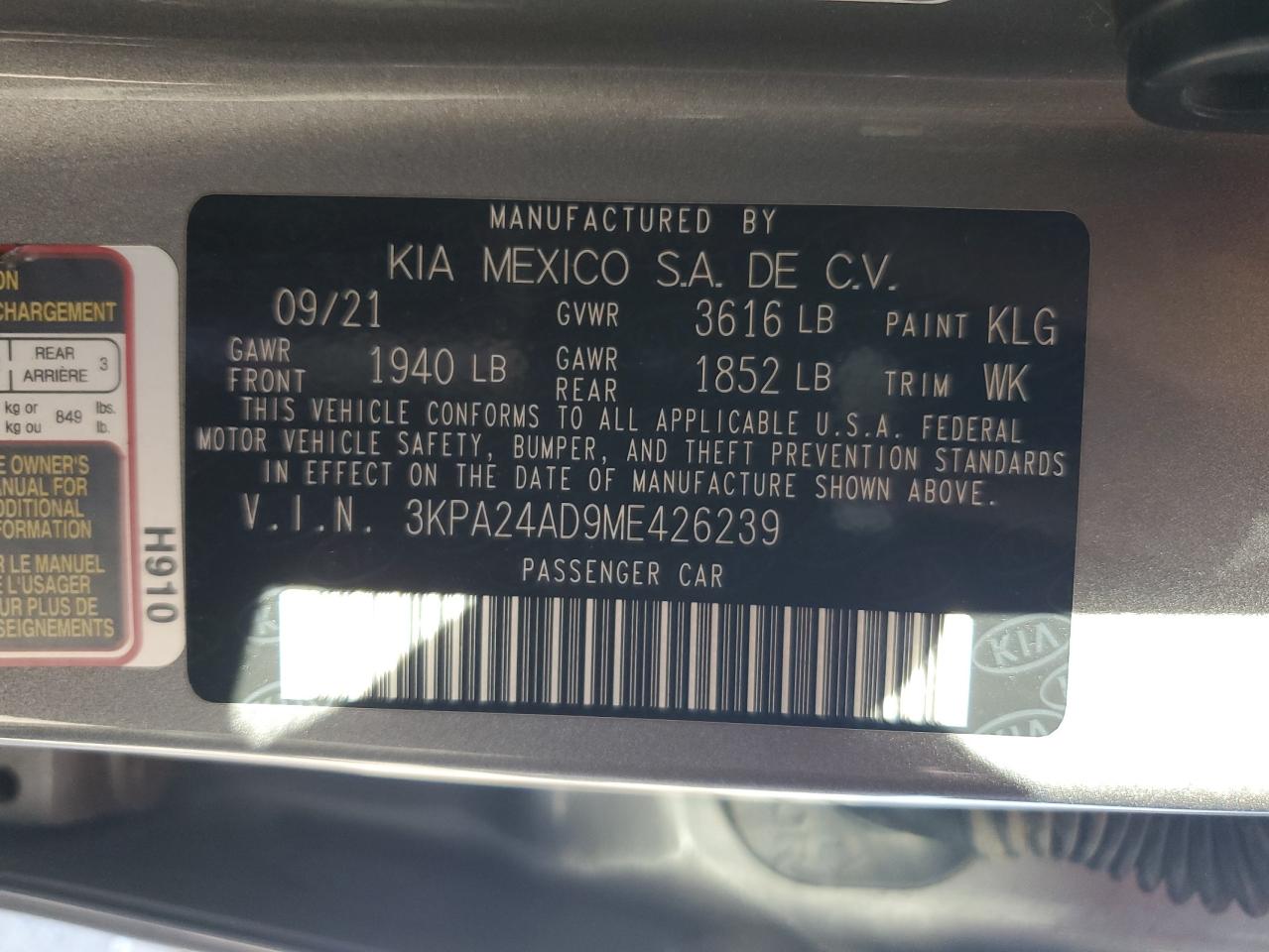 2021 Kia Rio Lx VIN: 3KPA24AD9ME426239 Lot: 82334755