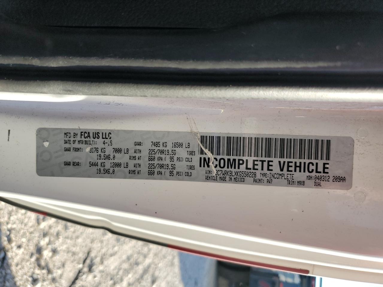 2019 Ram 4500 VIN: 3C7WRKBLXKG550228 Lot: 86221675