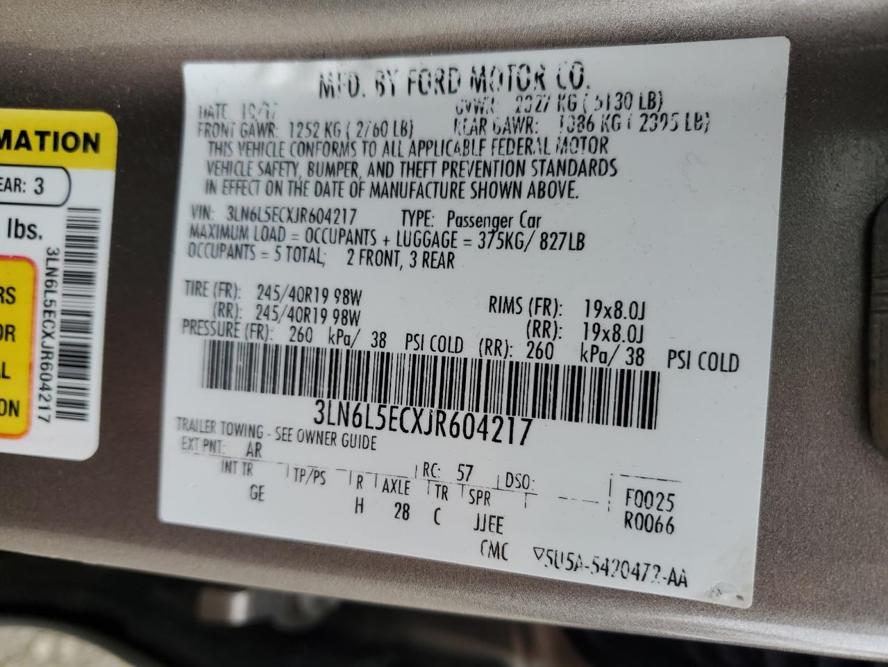 2018 Lincoln Mkz Reserve VIN: 3LN6L5ECXJR604217 Lot: 85958215