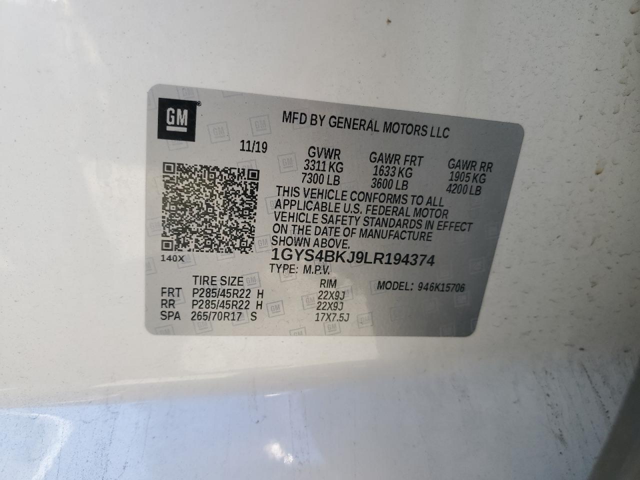 2020 Cadillac Escalade Luxury VIN: 1GYS4BKJ9LR194374 Lot: 87488405