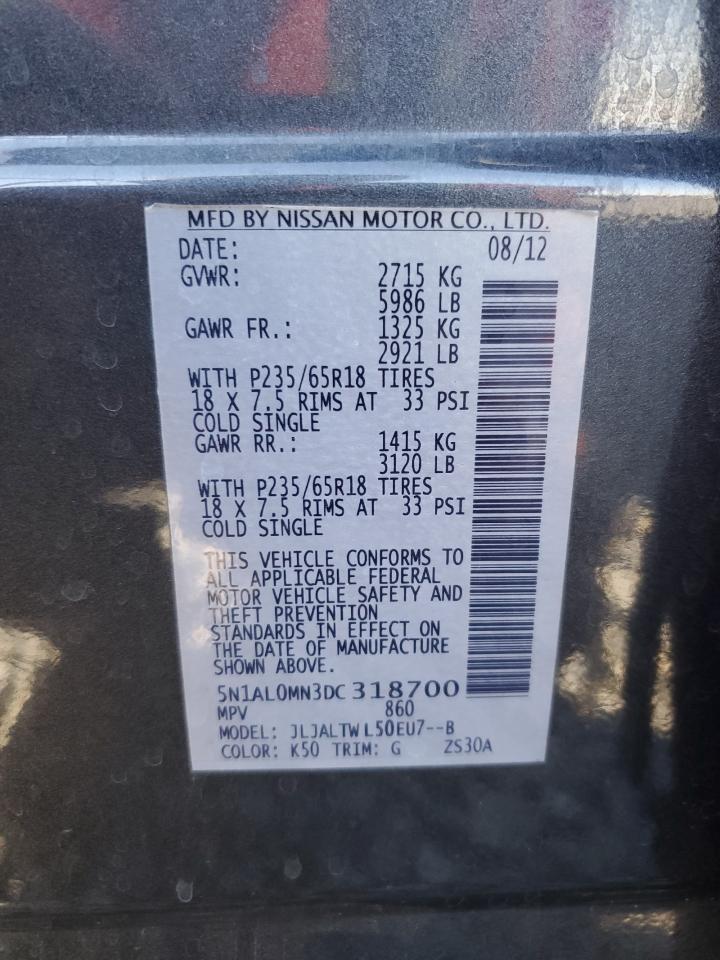 2013 Infiniti Jx35 VIN: 5N1AL0MN3DC318700 Lot: 87058505