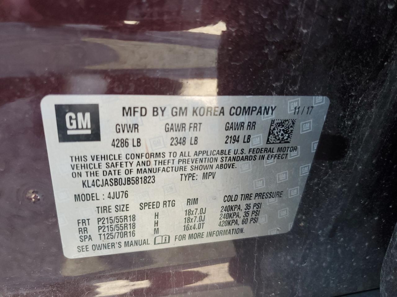 2018 Buick Encore Preferred VIN: KL4CJASB0JB581823 Lot: 84580795