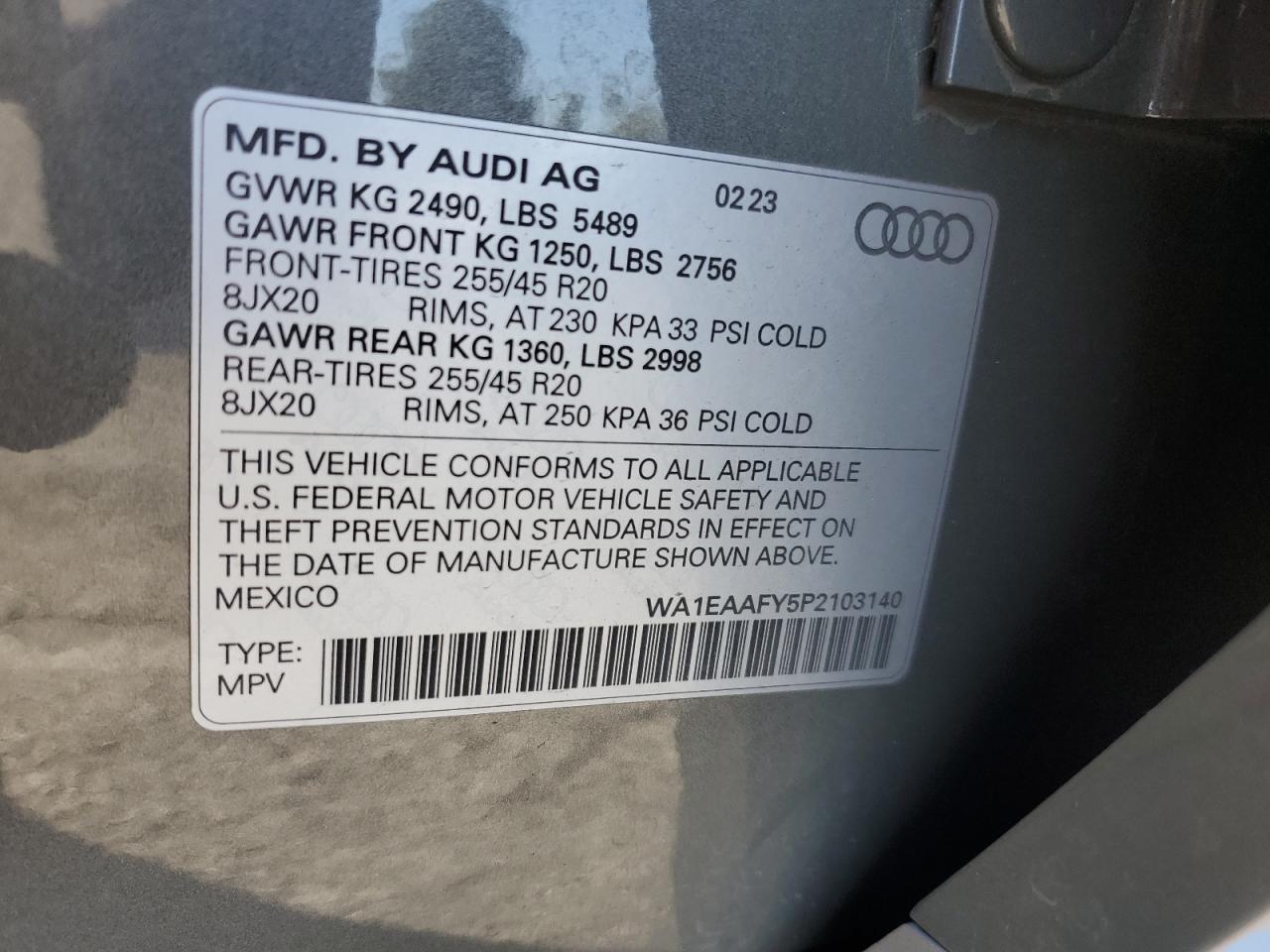 2023 Audi Q5 Premium Plus 45 VIN: WA1EAAFY5P2103140 Lot: 87240075
