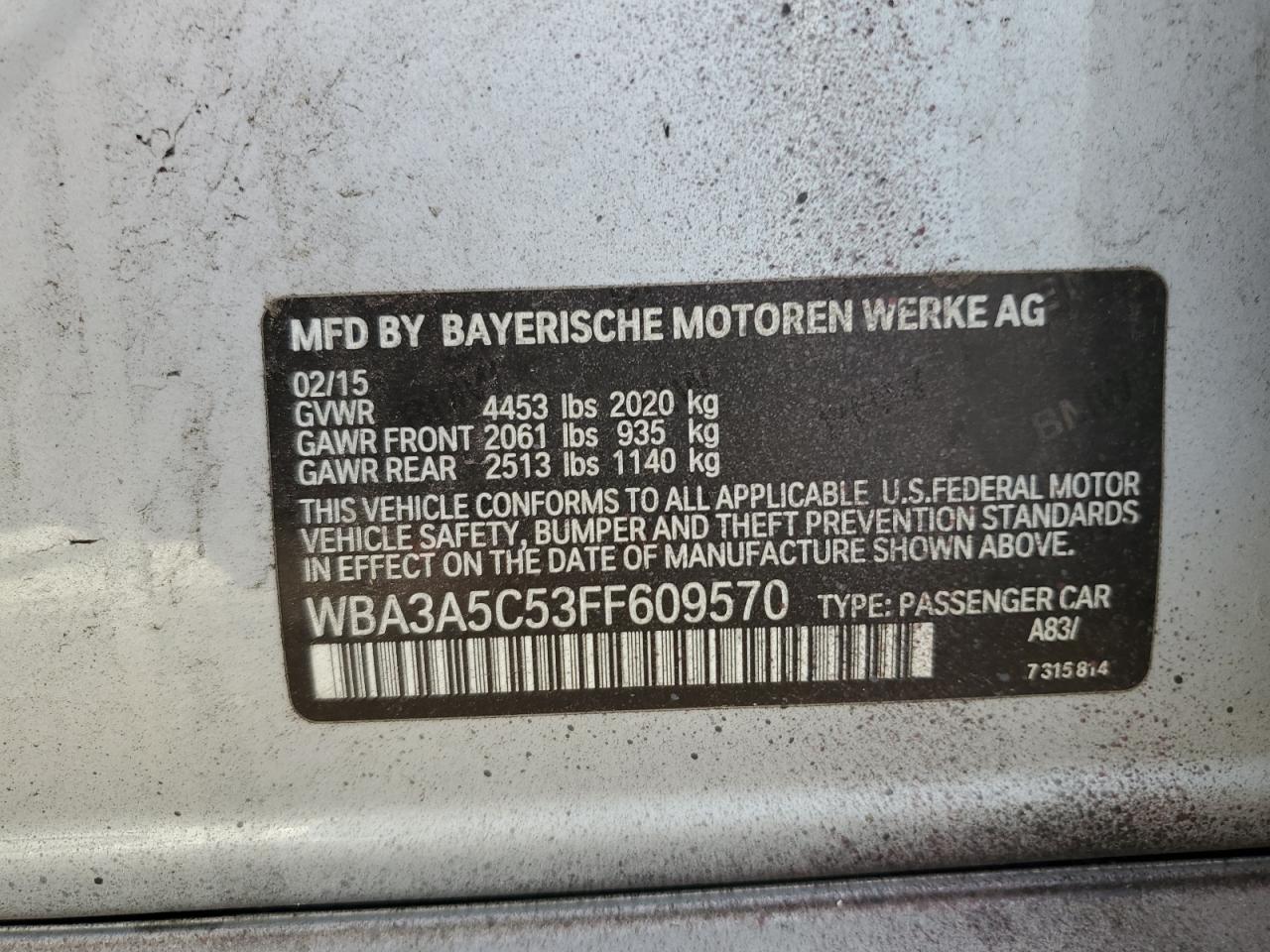 2015 BMW 328 I VIN: WBA3A5C53FF609570 Lot: 81966645