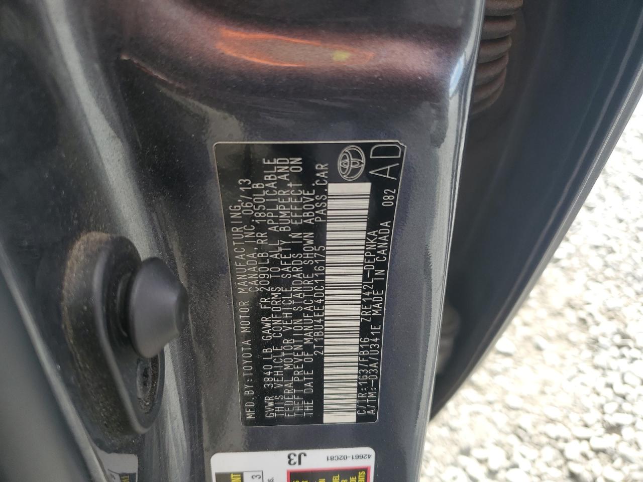 2013 Toyota Corolla Base VIN: 2T1BU4EE4DC116175 Lot: 86077065