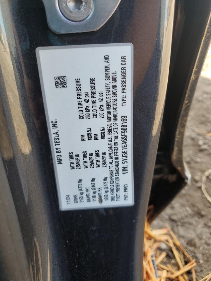 2025 Tesla Model 3 VIN: 5YJ3E1EA6SF908169 Lot: 82373315