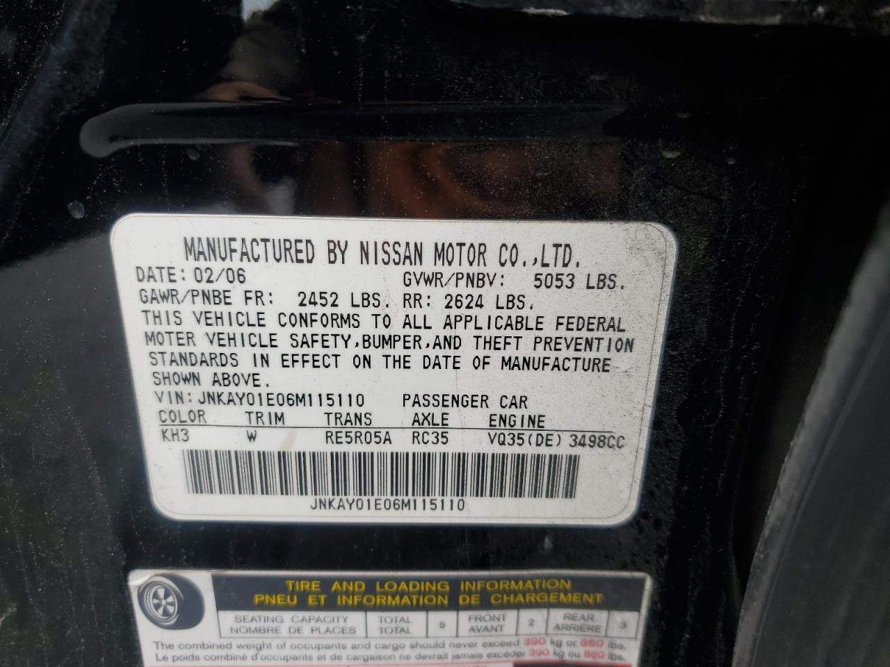 2006 Infiniti M35 Base VIN: JNKAY01E06M115110 Lot: 87476835