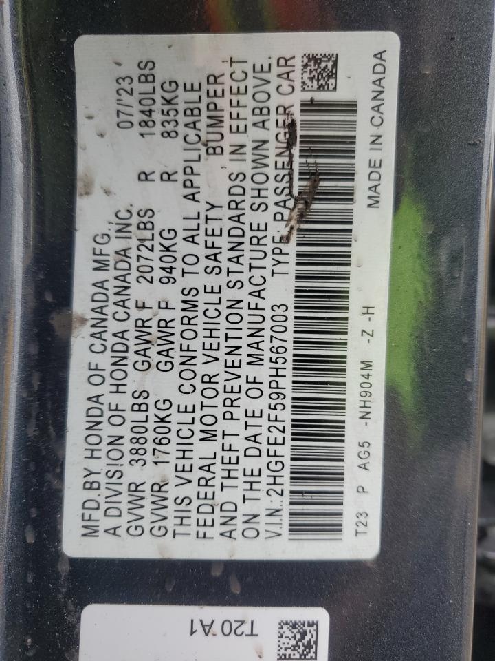 2023 Honda Civic Sport VIN: 2HGFE2F59PH567003 Lot: 82339395