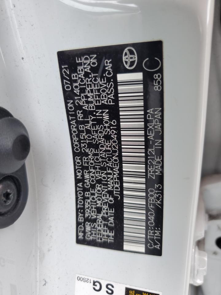 2022 Toyota Corolla Le VIN: JTDEPMAE0NJ204916 Lot: 85894095