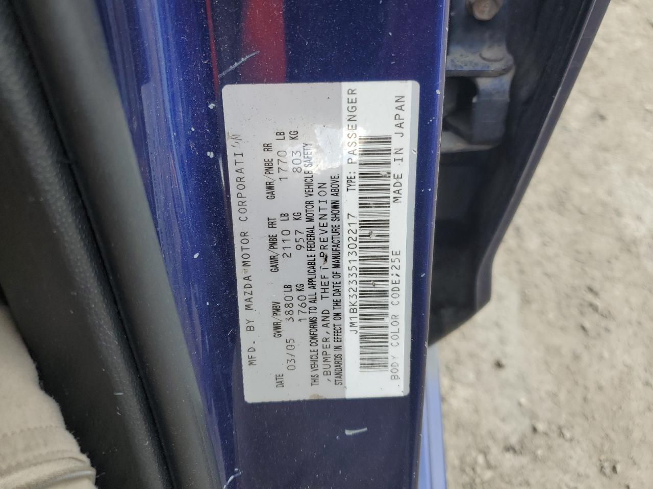 2005 Mazda 3 S VIN: JM1BK323351302217 Lot: 85388525