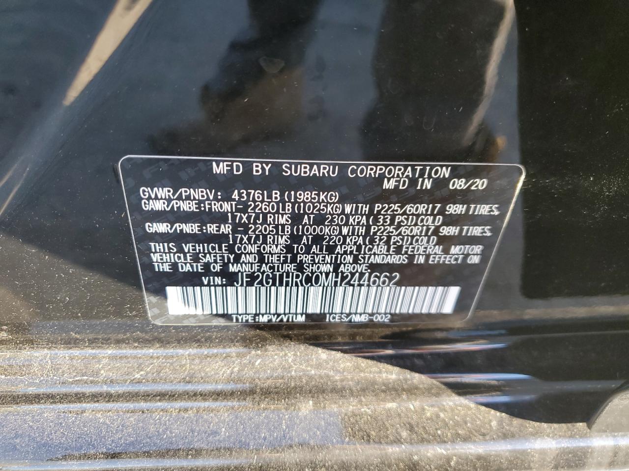 2021 Subaru Crosstrek Sport VIN: JF2GTHRC0MH244662 Lot: 82369345