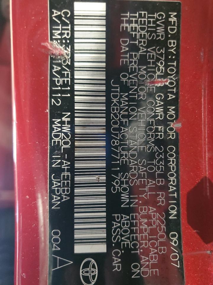 2008 Toyota Prius VIN: JTDKB20U787711795 Lot: 82381255