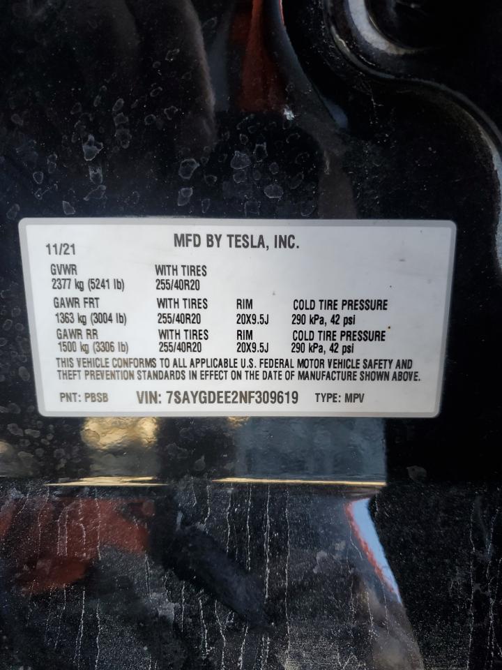 2022 Tesla Model Y VIN: 7SAYGDEE2NF309619 Lot: 81777025