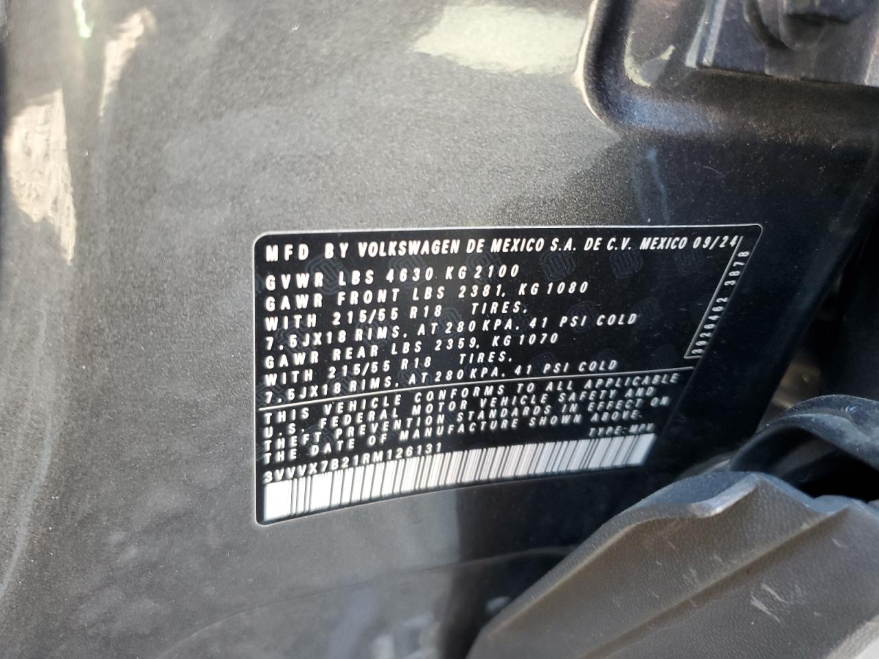 2024 Volkswagen Taos Se VIN: 3VVVX7B21RM126131 Lot: 82201375