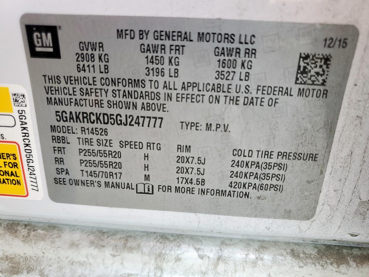 2016 Buick Enclave VIN: 5GAKRCKD5GJ247777 Lot: 87472615