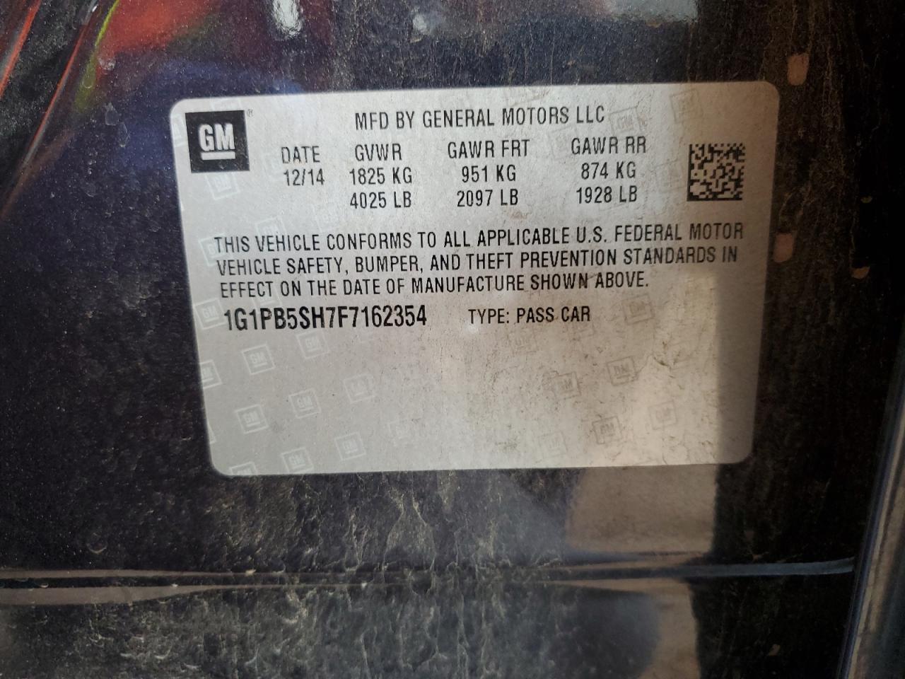 2015 Chevrolet Cruze Ls VIN: 1G1PB5SH7F7162354 Lot: 85148285