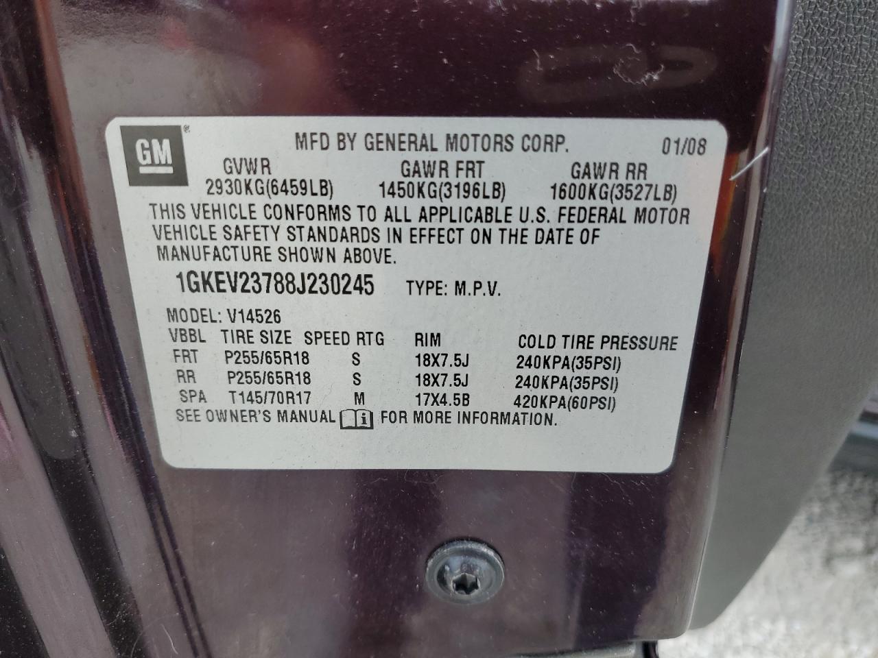 2008 GMC Acadia Slt-1 VIN: 1GKEV23788J230245 Lot: 94131865