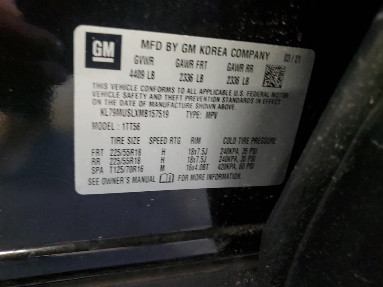 2021 Chevrolet Trailblazer Rs VIN: KL79MUSLXMB157519 Lot: 84653685