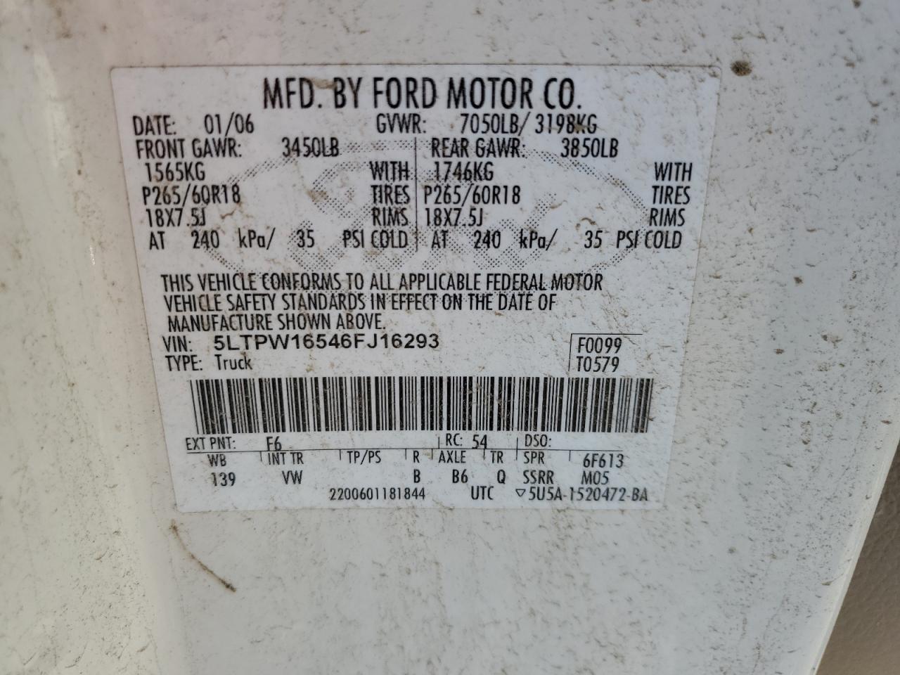 2006 Lincoln Mark Lt VIN: 5LTPW16546FJ16293 Lot: 85946635