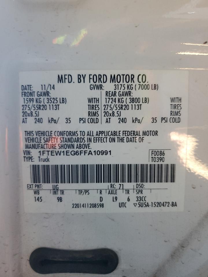 2015 Ford F150 Supercrew VIN: 1FTEW1EG6FFA10991 Lot: 84592445