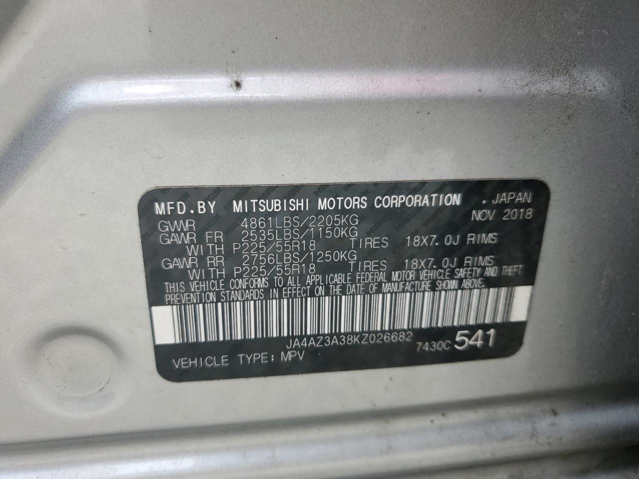 2019 Mitsubishi Outlander Se VIN: JA4AZ3A38KZ026682 Lot: 82217935