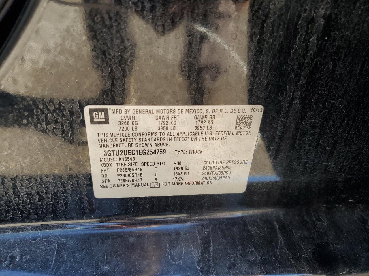 2014 GMC Sierra K1500 Sle VIN: 3GTU2UEC1EG254759 Lot: 86873855