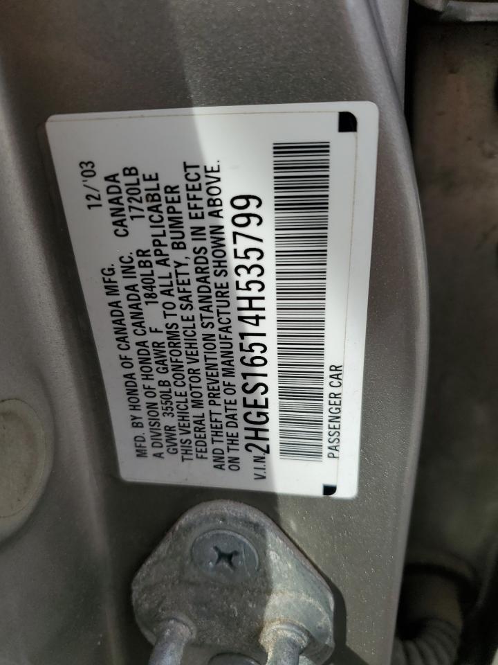 2004 Honda Civic Lx VIN: 2HGES16514H535799 Lot: 86058825