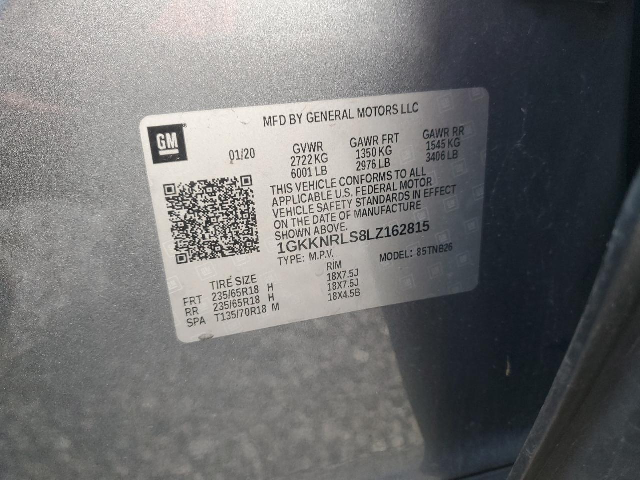 2020 GMC Acadia Sle VIN: 1GKKNRLS8LZ162815 Lot: 90833515