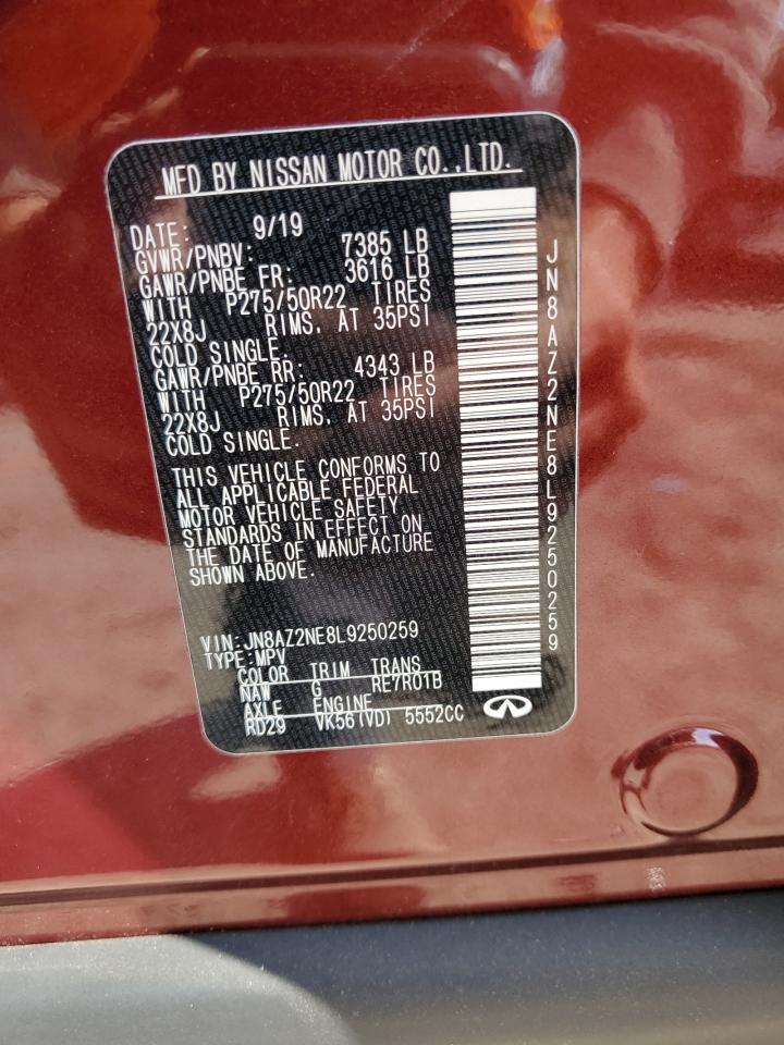 2020 Infiniti Qx80 Luxe VIN: JN8AZ2NE8L9250259 Lot: 86210205