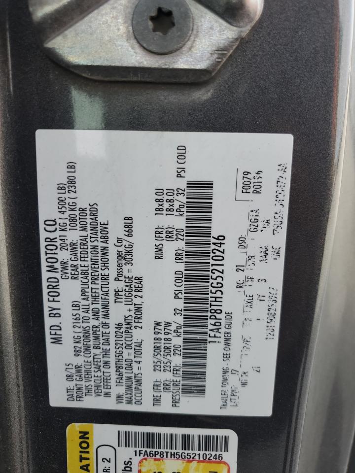 2016 Ford Mustang VIN: 1FA6P8TH5G5210246 Lot: 84588495