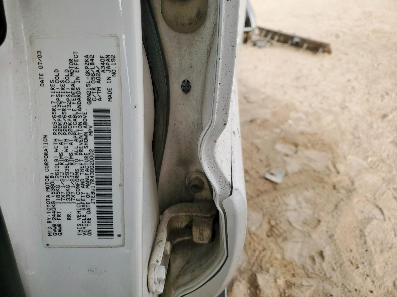 2003 Toyota 4Runner Limited VIN: JTEBU17R430020002 Lot: 82343875