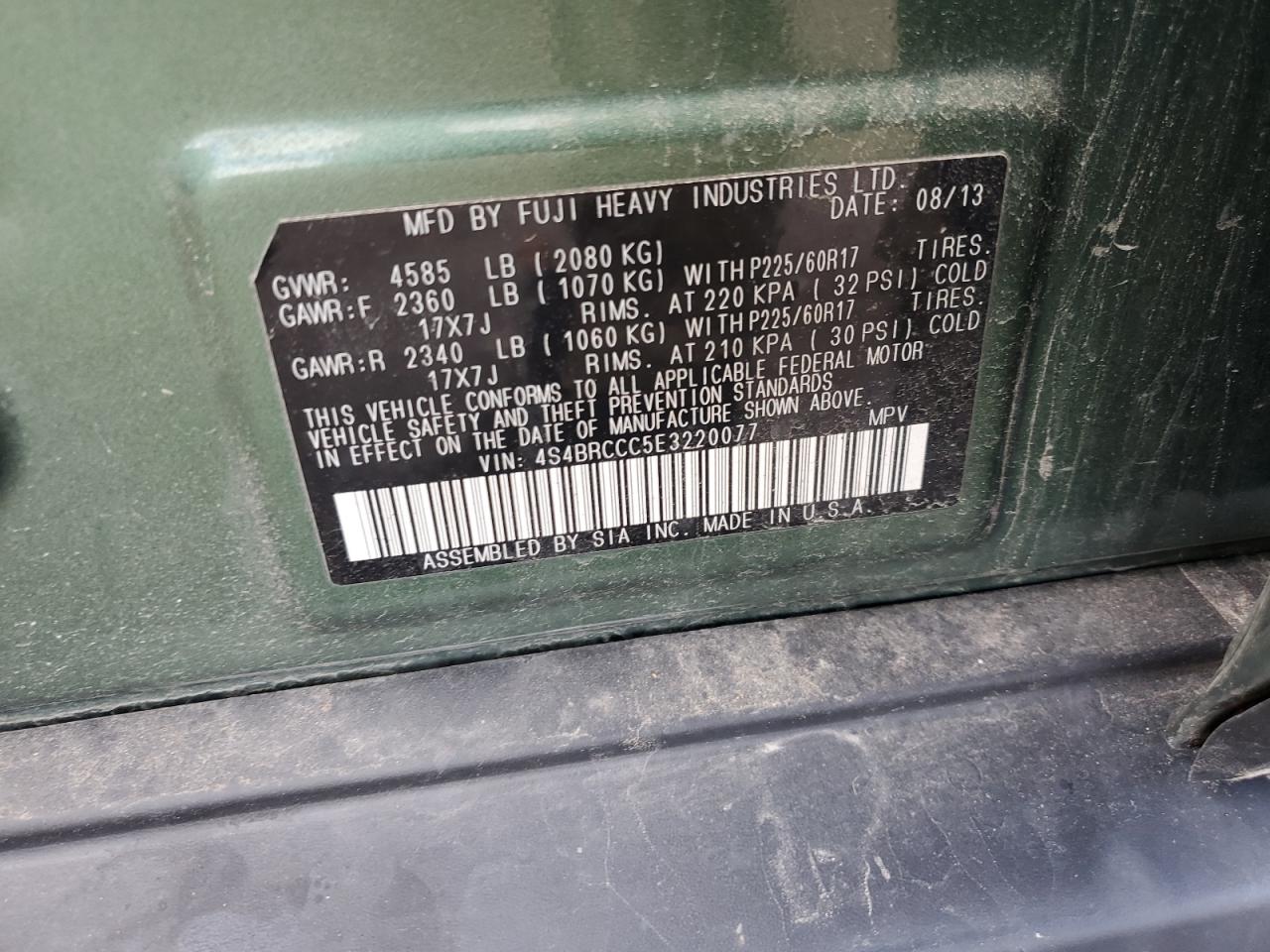 2014 Subaru Outback 2.5I Premium VIN: 4S4BRCCC5E3220077 Lot: 85827465