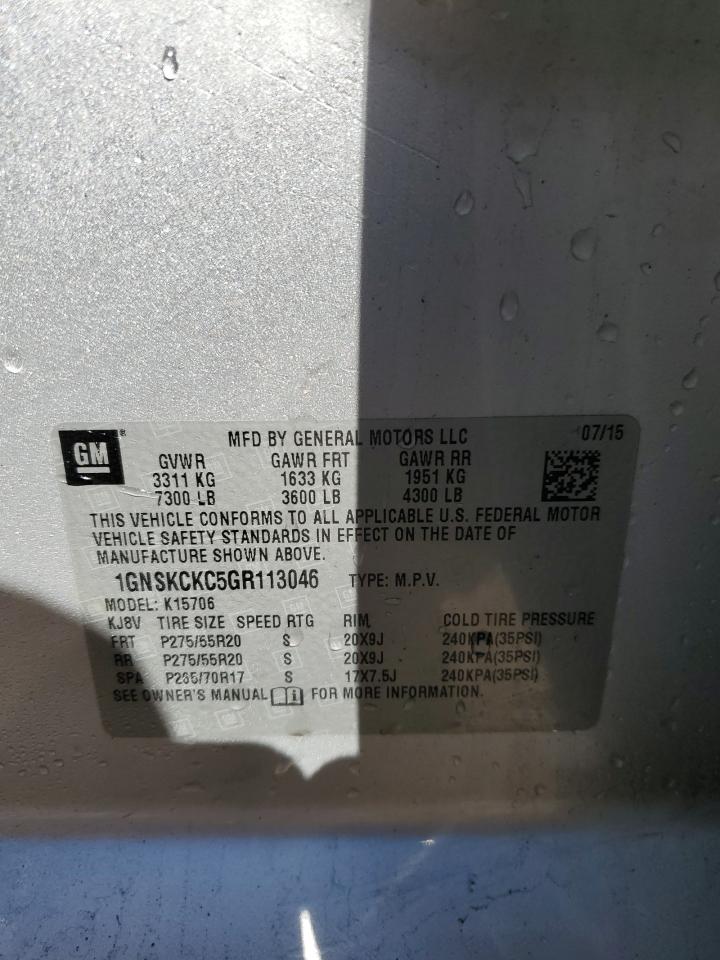 2016 Chevrolet Tahoe K1500 Ltz VIN: 1GNSKCKC5GR113046 Lot: 86626725