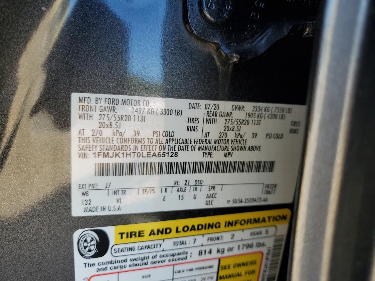 2020 Ford Expedition Max Xlt VIN: 1FMJK1HT0LEA65128 Lot: 86678345