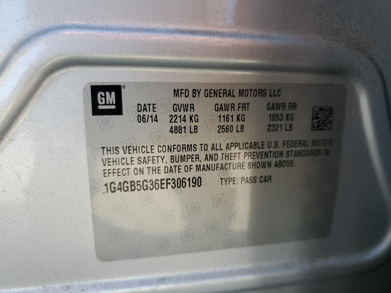 2014 Buick Lacrosse VIN: 1G4GB5G36EF306190 Lot: 84764485