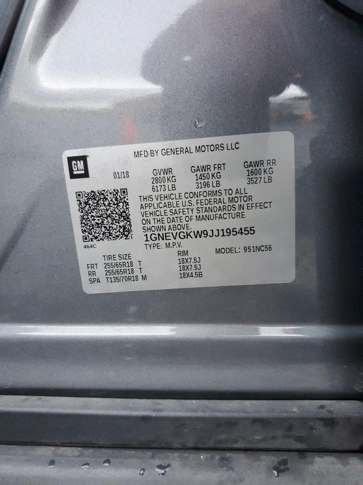 2018 Chevrolet Traverse Lt VIN: 1GNEVGKW9JJ195455 Lot: 82249075