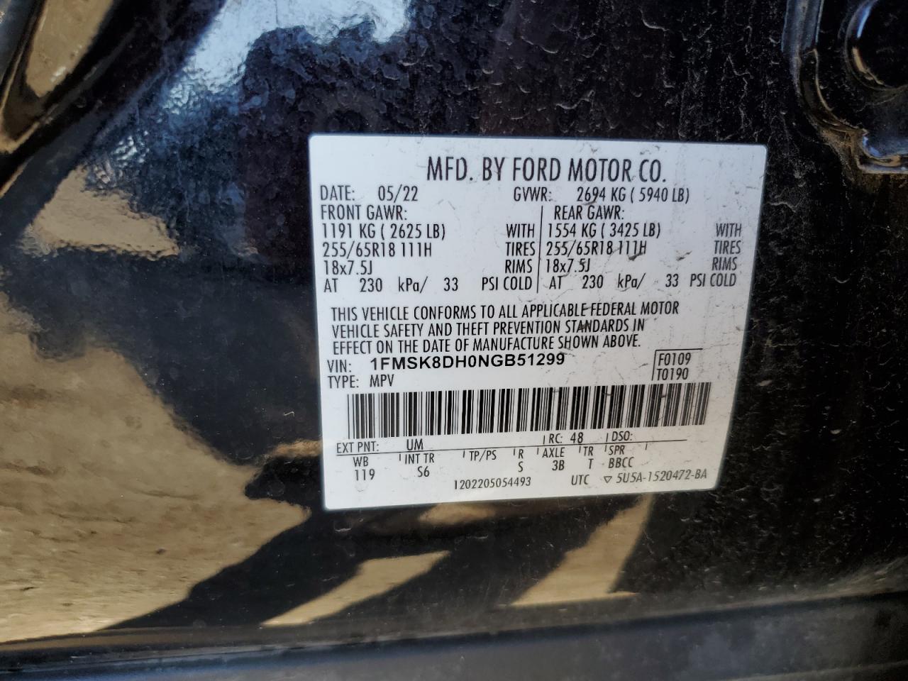 2022 Ford Explorer Xlt VIN: 1FMSK8DH0NGB51299 Lot: 85107825