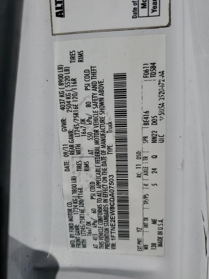 2012 Ford Econoline E250 Van VIN: 1FTNE2EW8CDA07503 Lot: 84453625