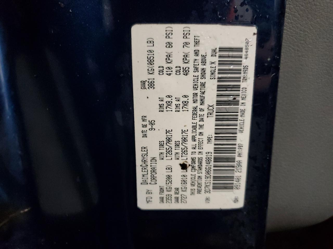 2006 Dodge Ram 1500 VIN: 3D7KS19D06G148819 Lot: 90131165