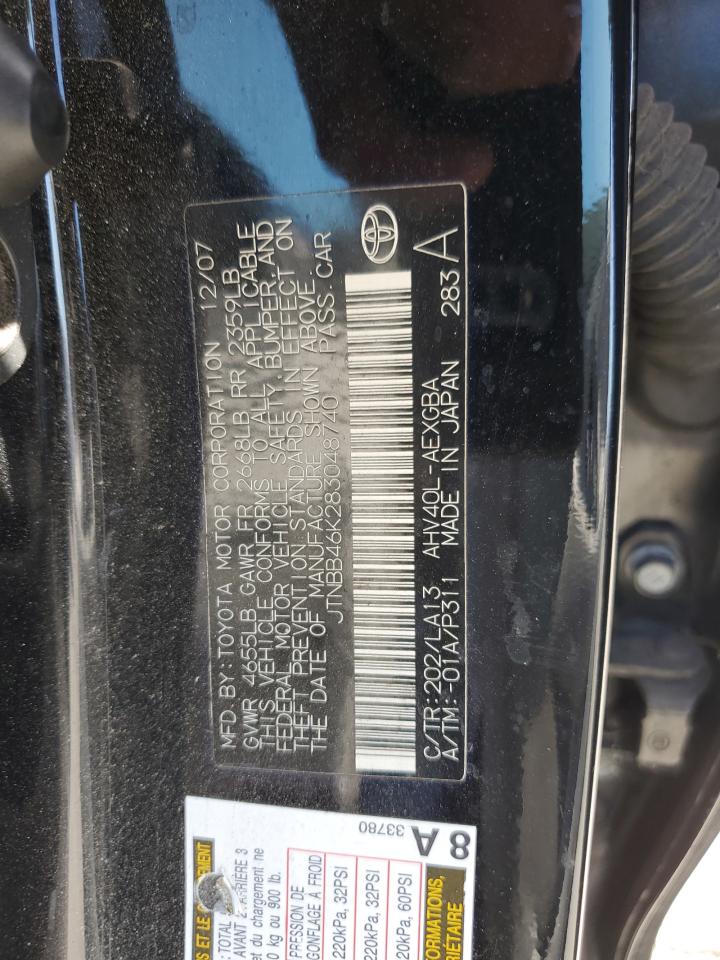 2008 Toyota Camry Hybrid VIN: JTNBB46K283048740 Lot: 85472995