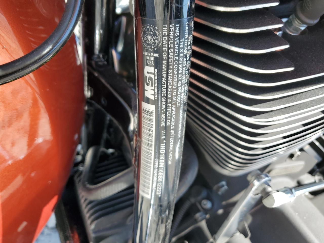 2011 Harley-Davidson Flhx VIN: 1HD1KBM16BB612223 Lot: 84015935